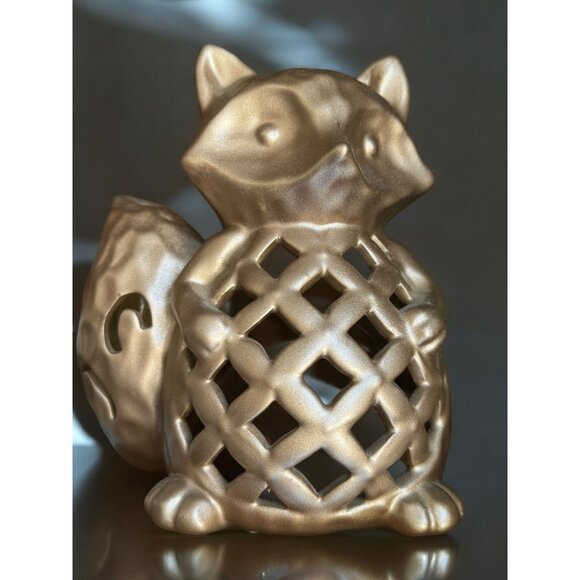 Bronze Finish Ceramic Raccoon Candle Holder - Picture 1 of 8